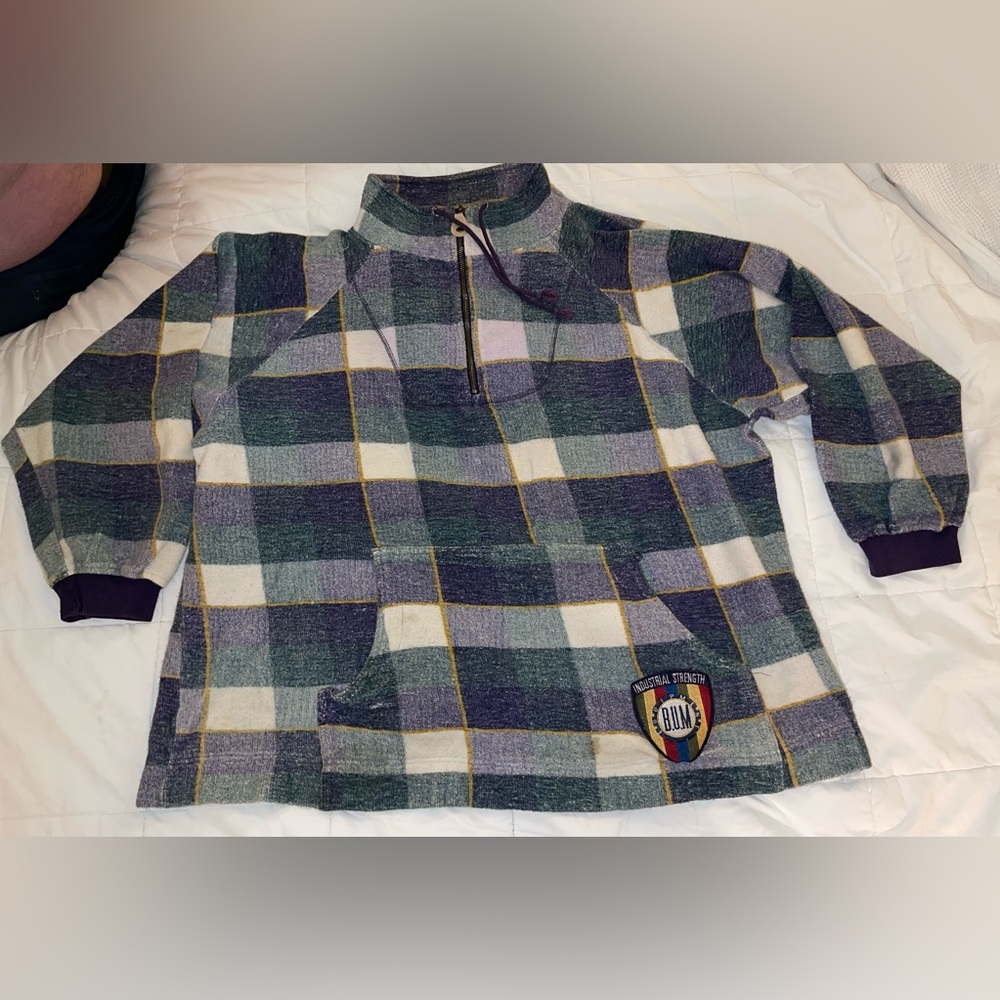 Vintage B.U.M. Equipment Multicolor Plaid Zip Pullover Size Medium AS IS